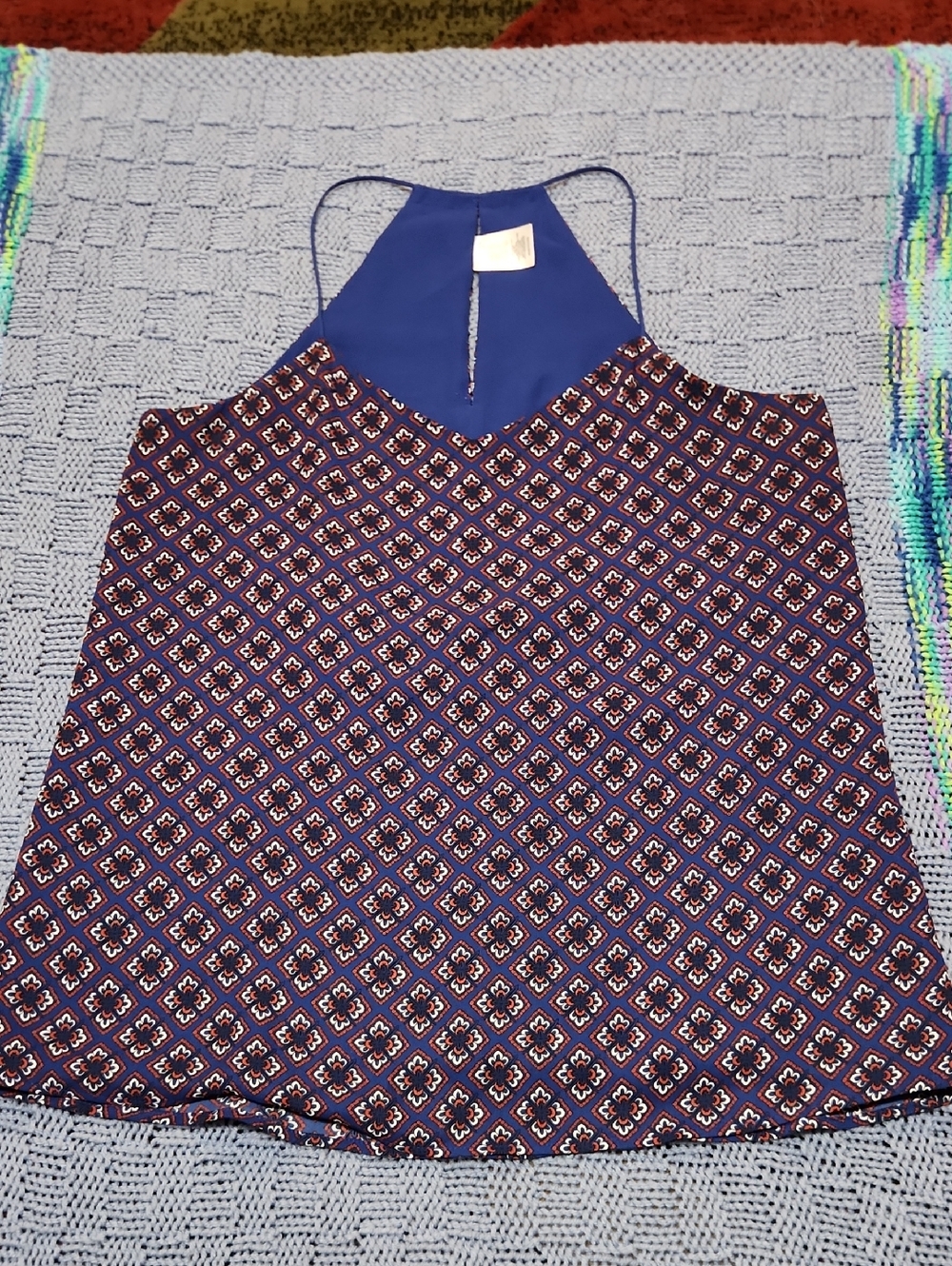 Express Blue and White Geo Halter Camisole